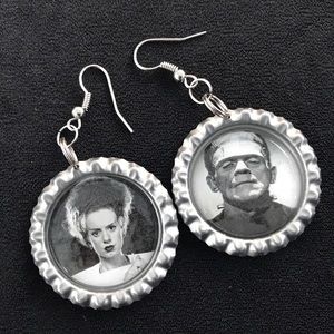 COPY - Frankenstein and Bride Bottlcap Earrings